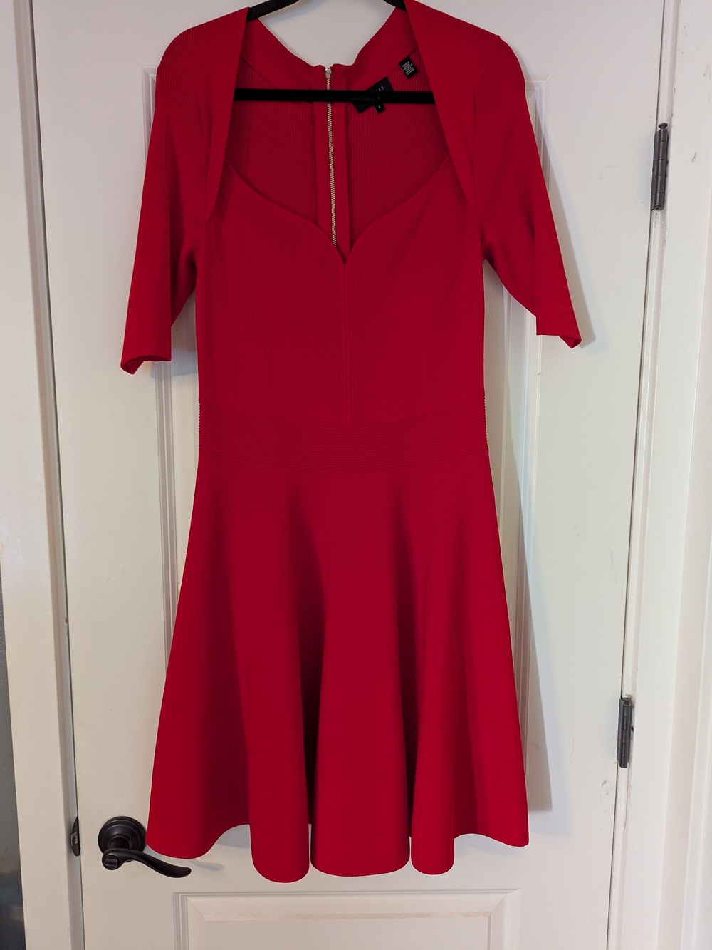 Red Fit-and-Flare Dress with Sweetheart Neckline